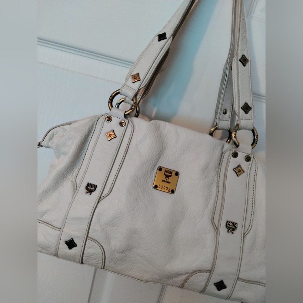 MCM White Hobo Bag with Red and Blue Scarf - Picture 3 of 15